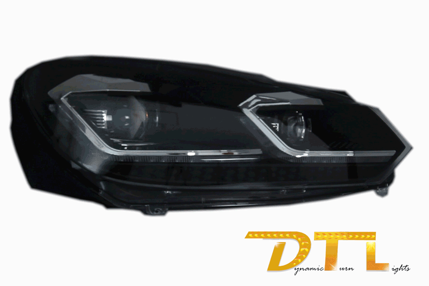 Auto-Tech Volkswagen Golf 6, Golf 7.5 Design, 2008-2013-ig, fekete, Dynamic Turn Signal, futó index-es tuning lámpa 1