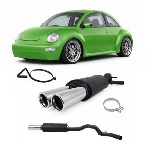 Paragi Volkswagen New Beetle, 1998-2010-ig, 50mm-es csatlakozás, 2x80mm-es kerek véggel, műbizonylatos típusspecifikus sportkipufogó