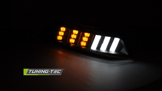 Tuning-Tec Ford Mustang, 2015-2017-ig, fekete, nappali fénnyel ellátott (DRL), futó fényes irányjelző, index 1
