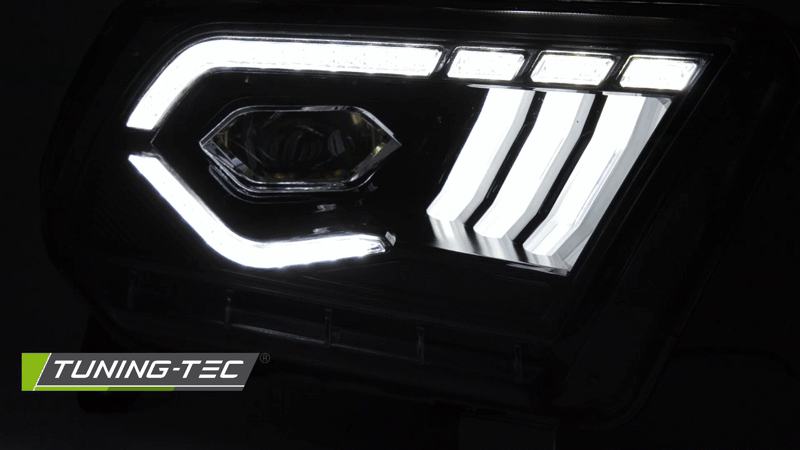 Tuning-Tec Ford Mustang 2010-2013-ig, futófényes index-el, Full Led, fekete, üdvözlőfény funkciós tuning lámpa 1