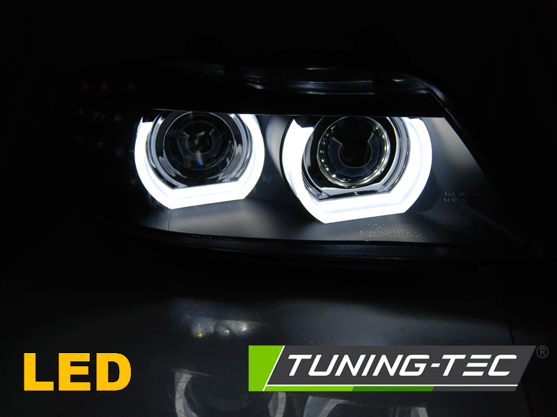 Tuning-Tec Bmw E90, E91, 2009-2011-ig, gyári xenonnal szereltekhez, Led index, DRL, fekete tuning lámpa 1